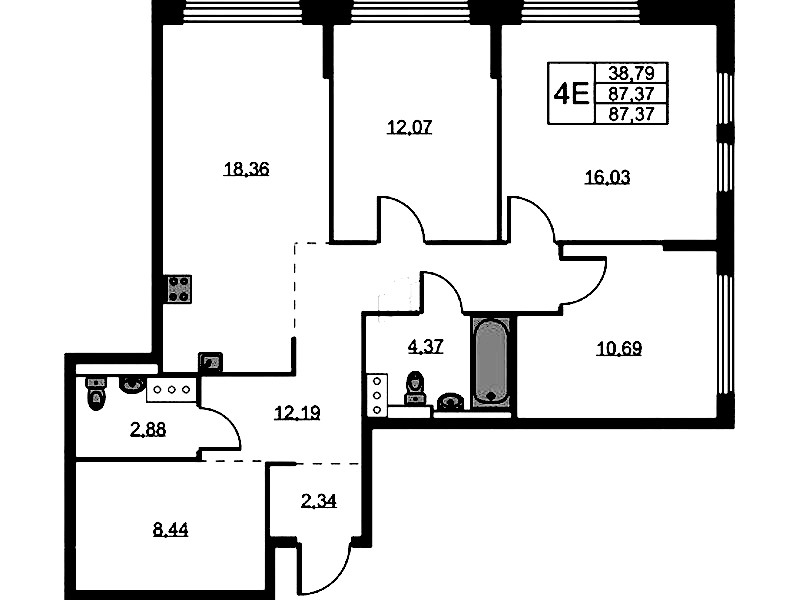 3-комнатная квартира 87.37 м², 9/11 эт., ЖК «Новое Колпино»